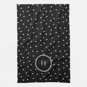 Silver Glitter Hearts Seamless Pattern Tea Towel