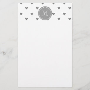 Silver Glitter Hearts with Monogram Stationery
