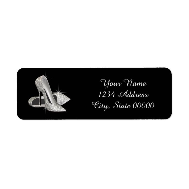 Silver Glitter High Heel Shoe Address Labels (Front)