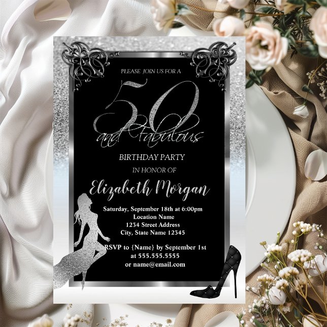 Silver Glitter  High Heels 50th Birthday Party Invitation (Creator Uploaded)