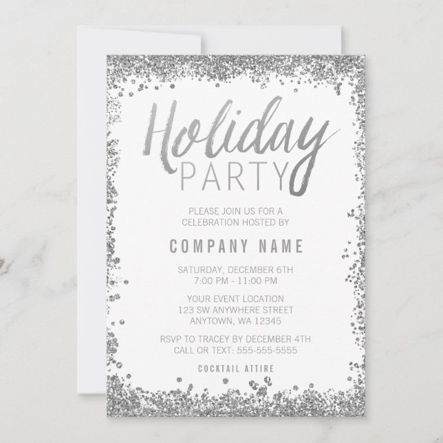 Silver Glitter Holiday Party Invitations (Front)