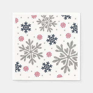 Silver Glitter Holiday Snowflake Napkin