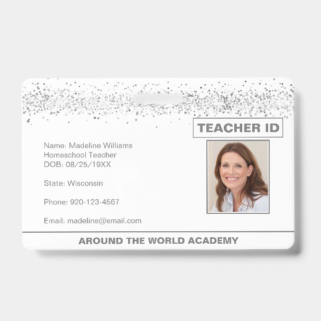 Silver Glitter Homeschool Teacher ID Badge (Front)