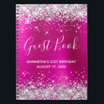 Silver Glitter Hot Pink 21st Birthday Guestbook Notebook<br><div class="desc">Create your own guest book for her 21st birthday party celebration in this blank notebook. Girly faux sparkly, silvery glitter on the top and bottom edge, over a faux hot pink ombre foil. The main colours are hot pink, fuchsia, grey, silver, black and white. You can customise the font style...</div>