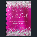 Silver Glitter Hot Pink 21st Birthday Guestbook Notebook<br><div class="desc">Create your own guest book for her 21st birthday party celebration in this blank notebook. Girly faux sparkly, silvery glitter on the top and bottom edge, over a faux hot pink ombre foil. The main colours are hot pink, fuchsia, grey, silver, black and white. You can customise the font style...</div>