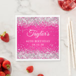 Silver Glitter Hot Pink 40th Birthday Napkin<br><div class="desc">Create your own 40th birthday party favour luncheon napkins.
Girly faux sparkly silver glitter over a fuchsia hot pink background.
Customise the font styles to create your own design for her special celebration.
A classic elegant calligraphy paired with an all caps serif font.</div>