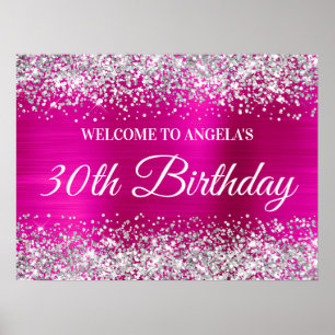 Silver Glitter Hot Pink Foil 30th Birthday Welcome Poster