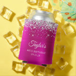 Silver Glitter Hot Pink Foil 40th Birthday Can Cooler<br><div class="desc">Create your own 40th birthday party can coolers for your guests. Girly faux sparkly silver glitter over a faux fuchsia and hot pink brushed metal style ombre foil. Customise the font styles to create your own favour sticker design for her special celebration. A classic elegant calligraphy paired with an all...</div>