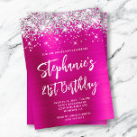 Silver Glitter Hot Pink Foil Bold 21st Birthday Invitation<br><div class="desc">A modern, glamourous handwritten style bold script 21st birthday invitation for her. You can customise this invite for another milestone birthday celebration. The digital art feature faux sparkly silver glitter with extra sparkles against a hot and bright pink ombre foil digital art graphic image. All the shiny elements in this...</div>