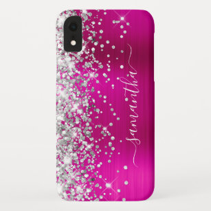 Silver Glitter Hot Pink Foil Girly Signature Case-Mate iPhone Case