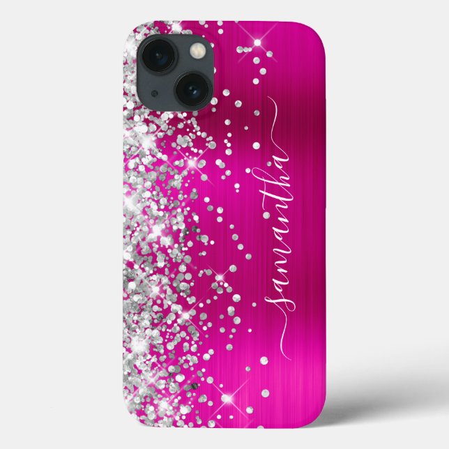 Silver Glitter Hot Pink Foil Girly Signature Case-Mate iPhone Case (Back)