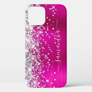 Silver Glitter Hot Pink Foil Girly Signature iPhone 12 Pro Case