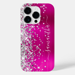 Silver Glitter Hot Pink Foil Girly Signature Case-Mate iPhone 14 Pro Case