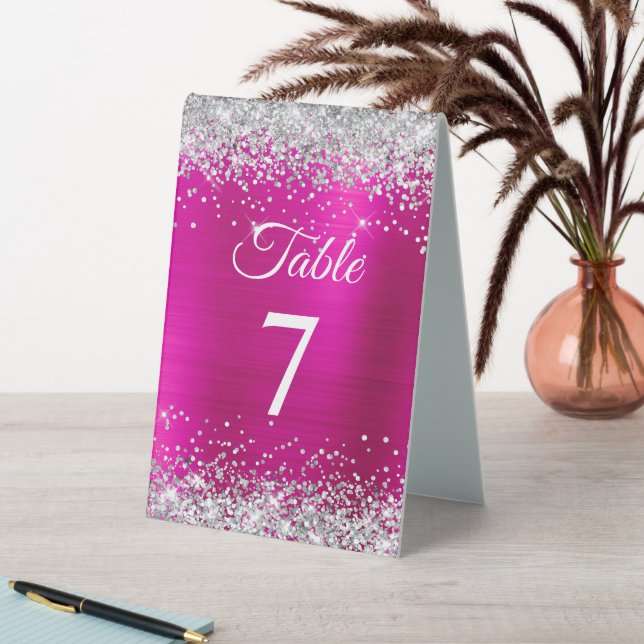 Silver Glitter Hot Pink Foil Table Number (In SItu (Table))