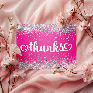 Silver Glitter Hot Pink Hearts Sweet 16 Thanks Postcard
