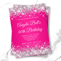 Silver Glitter Hot Pink Monogram 40th Birthday
