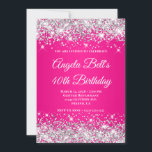 Silver Glitter Hot Pink Monogram 40th Birthday Invitation<br><div class="desc">An elegant monogrammed 40th birthday invitation for her. You can customise the text for another milestone birthday celebration. The digital art feature faux sparkly silver glitter with extra sparkles against a hot and bright pink ombre image. The fancy black and white calligraphy monogram can be customised. All the shiny elements...</div>