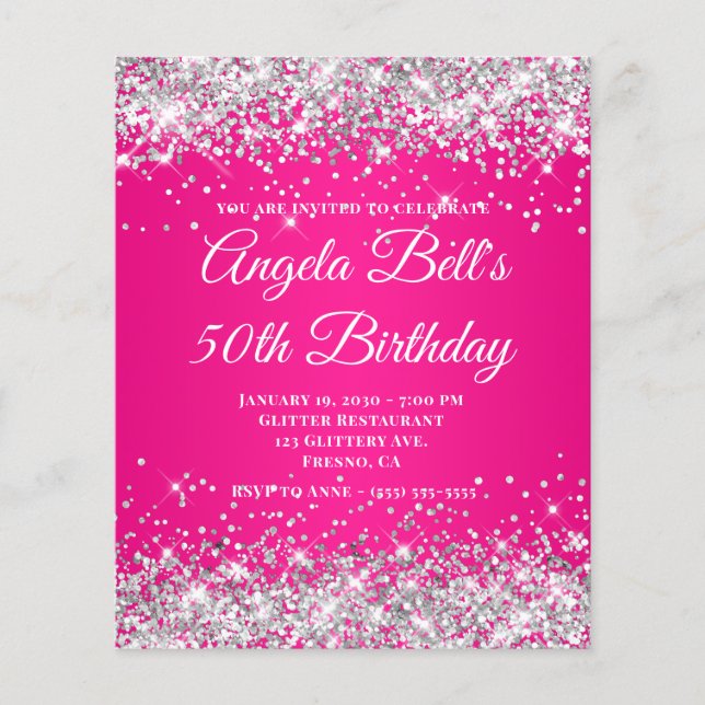 Silver Glitter Hot Pink Ombre Fancy Monogram Flyer (Front)