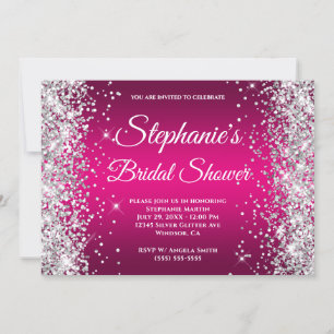 Silver Glitter Hot Pink Ombre Fancy Monogram Invitation