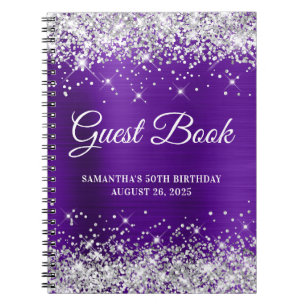 Silver Glitter Indigo Purple 50th Birthday Guest Notebook