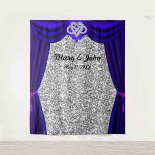 Silver Glitter Infinity Heart Blue Curtain Tapestry