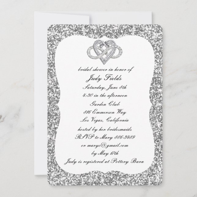 Silver Glitter Infinity Heart Bridal Shower Invite (Front)