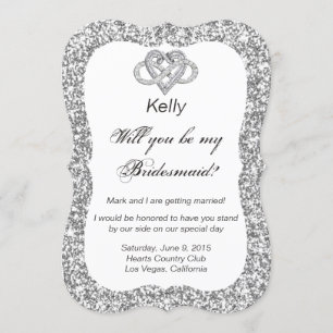 Silver Glitter Infinity Heart Bridesmaid Card