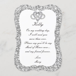 Silver Glitter Infinity Heart Maid Of Honour Card