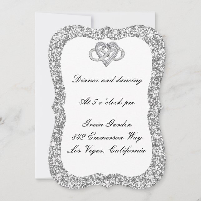 Silver Glitter Infinity Heart Reception Card (Front)