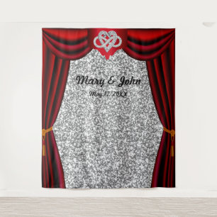Silver Glitter Infinity Heart Red Curtain Backdrop Tapestry