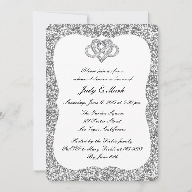 Silver Glitter Infinity Heart Rehearsal Dinner Invitation (Front)