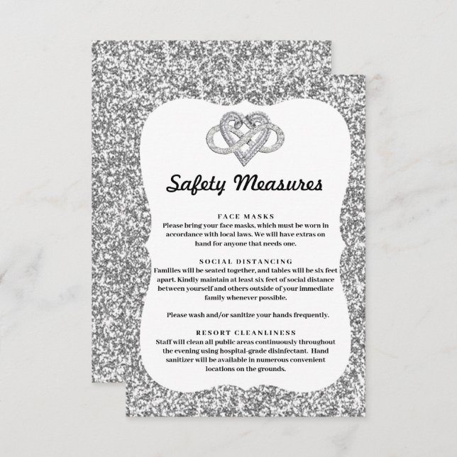 Silver Glitter Infinity Heart Safety Measures Enclosure Card (Front/Back)