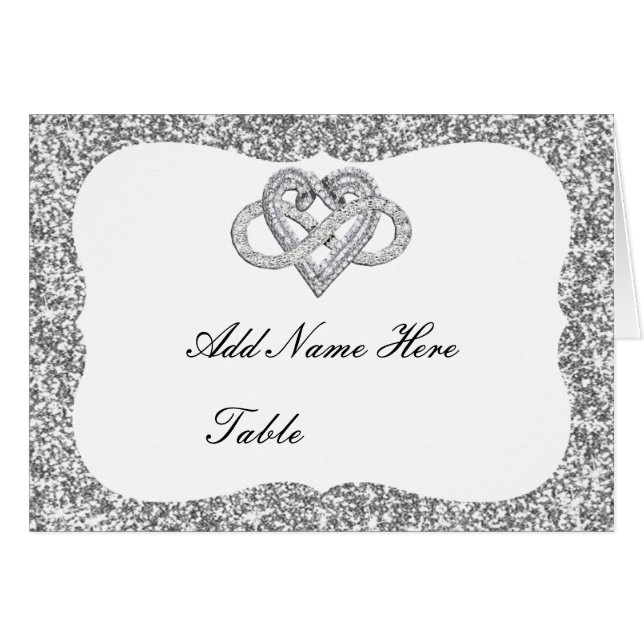 Silver Glitter Infinity Heart Table Place Card (Front Horizontal)