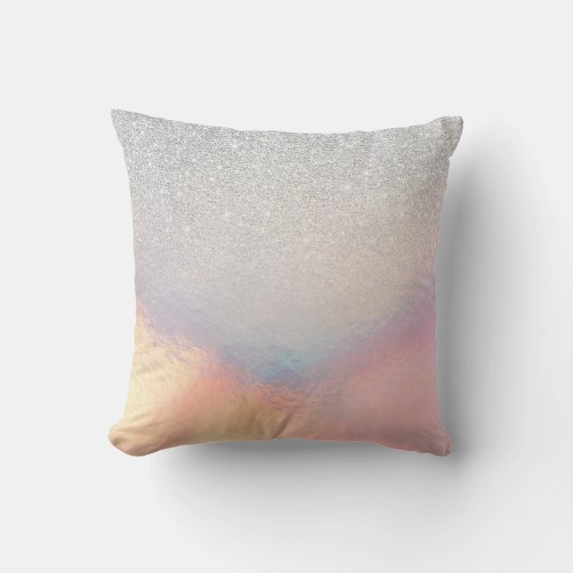 Silver Glitter Iridescent Holographic Gradient Cushion (Front)
