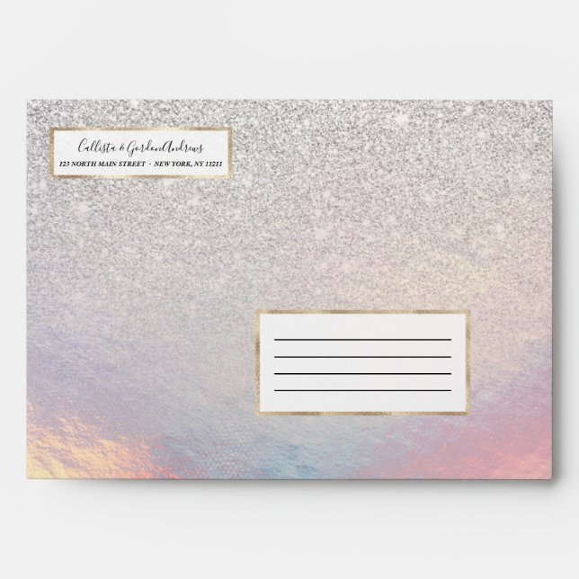 Silver Glitter Iridescent Holographic Gradient Envelope (Front)