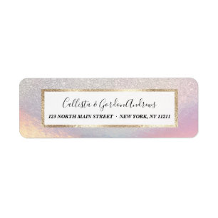 Silver Glitter Iridescent Holographic Gradient Return Address Label