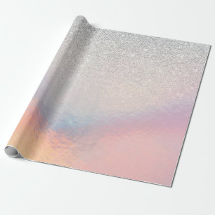 Silver Glitter Iridescent Holographic Gradient Wrapping Paper