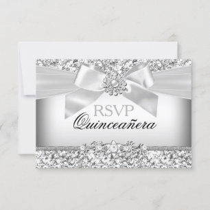Silver Glitter & Jewel Bow Quinceanera RSVP