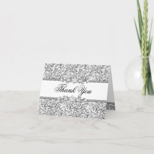 Silver Glitter & Jewel Thank You Card