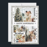 Silver Glitter Joy Love Peace happy Hanukkah Photo Holiday Card<br><div class="desc">This card has a modern silver glitter frame with 4 (four)favourite personalised family holiday photos! With joy , love and peace words which are customisable. You can change the family name by clicking personalise it option. Send this card to all your loved ones to wish them a happy Hanukkah !!...</div>