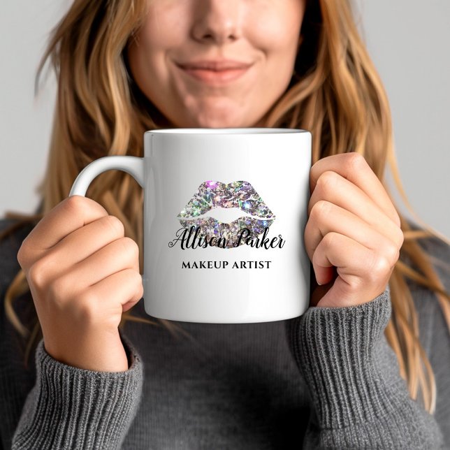 Silver Glitter Kiss Lips Business Makeup Artist Coffee Mug (Silver Glitter Kiss Lips Business Makeup Artist Coffee Mug)