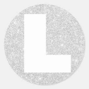 Silver Glitter L Initial Classic Round Sticker