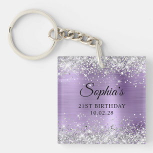 Silver Glitter L Purple Foil 21st Birthday Photo Key Ring