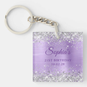 Silver Glitter Lavender Foil 21st Birthday Photo Key Ring