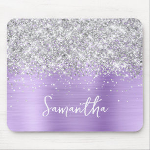 Silver Glitter Lavender Glam Name Mouse Pad