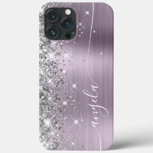 Silver Glitter Lavender Metallic Foil Glam Name iPhone 13 Pro Max Case