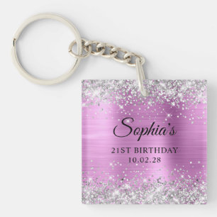 Silver Glitter Lavender P Foil 21st Birthday Photo Key Ring