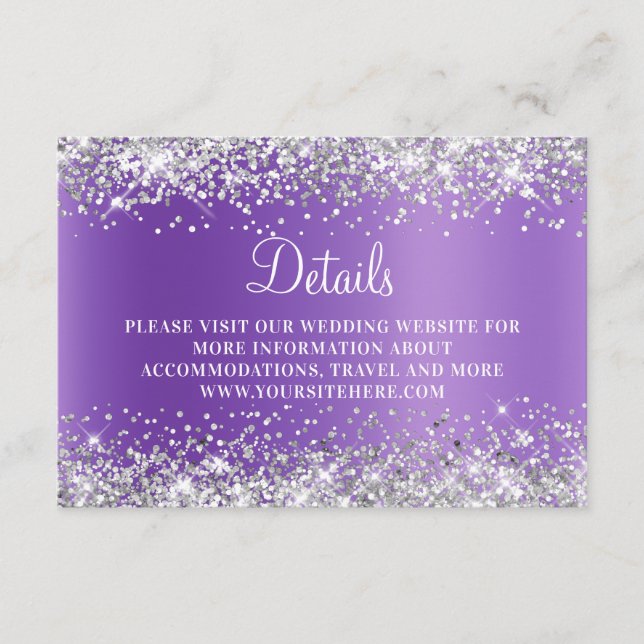 Silver Glitter Lavender Purple Wedding Details Enclosure Card (Front)
