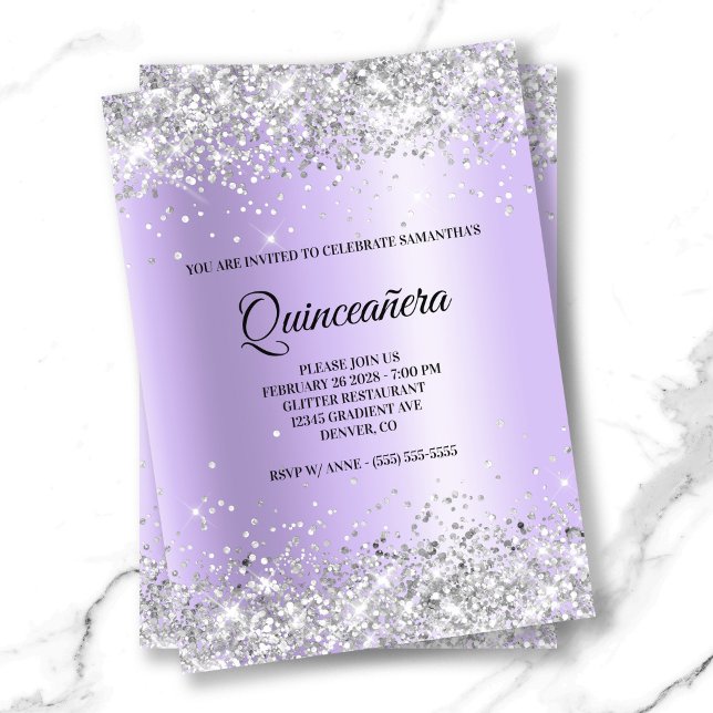 Silver Glitter Lavender Satin Foil Quinceanera Invitation (Silver Glitter Lavender Satin Foil Quinceanera Invitation)