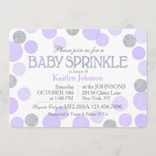 Silver Glitter Lavender Scattered Dots Baby Shower Invitation
